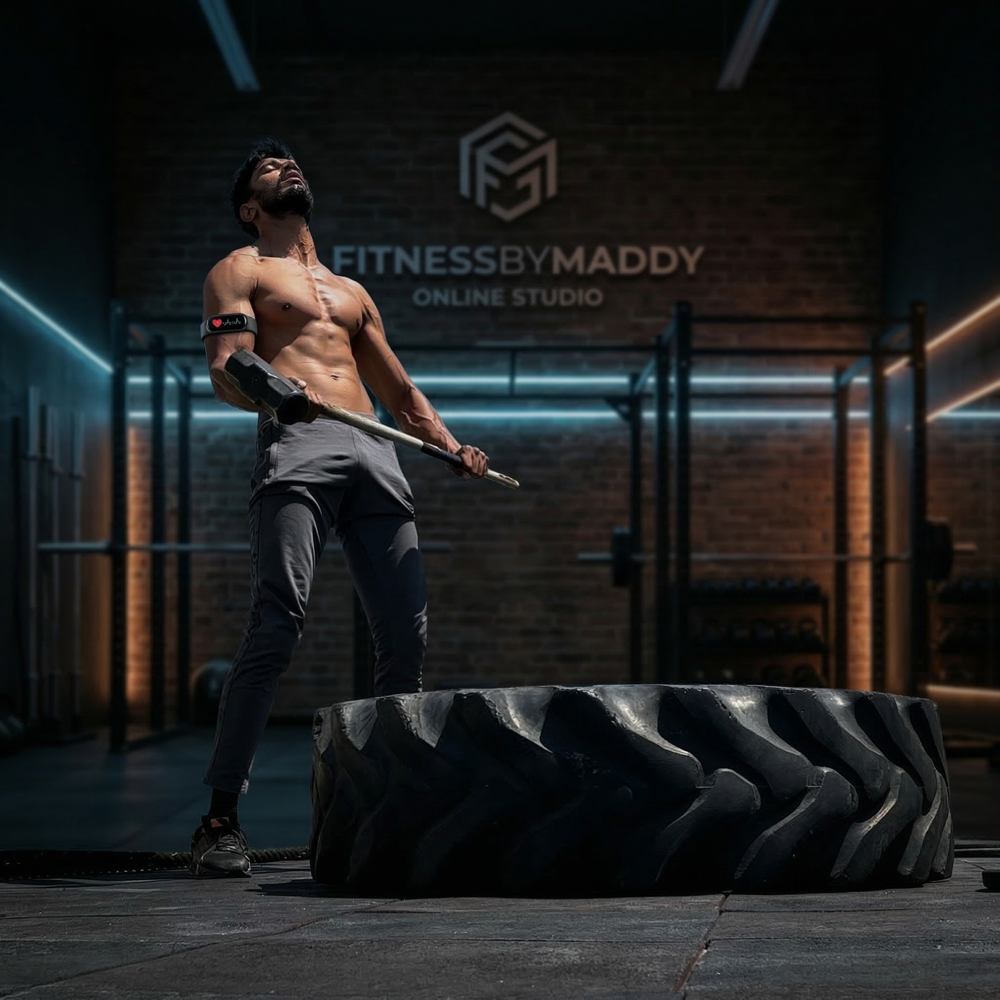 Maddy — raw power, sledgehammer at FitnessByMaddy studio